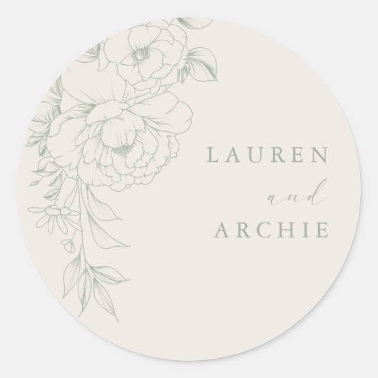Elegant Sage Vintage Floral Wedding Ronde Sticker (Voorkant)