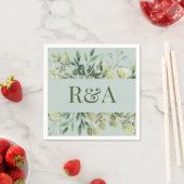 Elegant Sage Waterverf Custom Monogram Weddenschap Servet (Insitu)