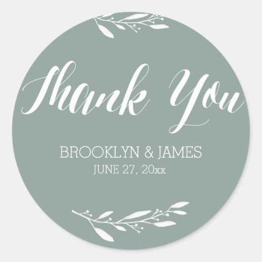 Elegant Sage Wedding Favor Stickers Round Floral (Voorkant)