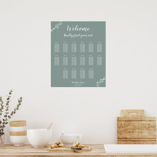 Elegant Sage Wedding Seating Chart 20x24 Poster (Keuken)