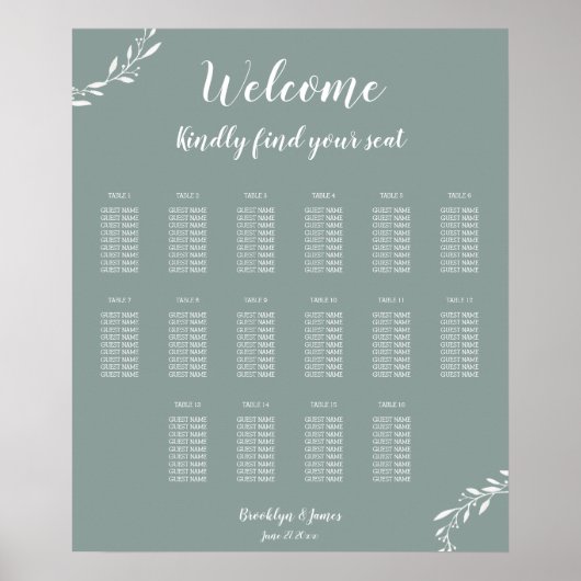 Elegant Sage Wedding Seating Chart 20x24 Poster (Voorkant)