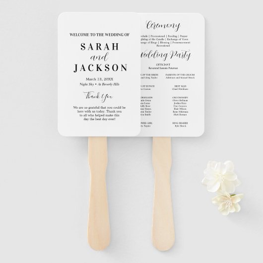 Elegant Sage White Wedding Programme Handwaaier (Voorkant en achterkant)