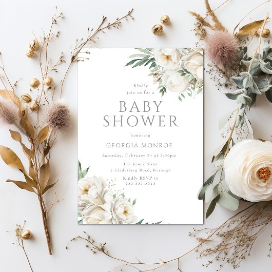 Elegant Sage & Wit Bloemen Baby shower Kaart