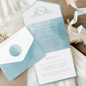 Elegant Sage Zee Glass Waterverf Monogram Weddensc All In One Uitnodiging