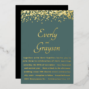 Elegant Sagedbos Groen Gouden Confetti Bruiloft Folie Uitnodiging
