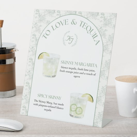 Elegant Sagergroene Geïllustreerde Cocktailkaart Reclamebord Met Voetstuk (Insitu)