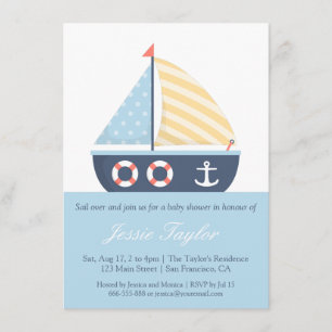 Elegant Sailboat Nautical Baby Shower Invitaties Kaart