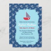 Elegant Sailboot Anchor Blue Nautical baby shower Kaart (Voorkant / Achterkant)