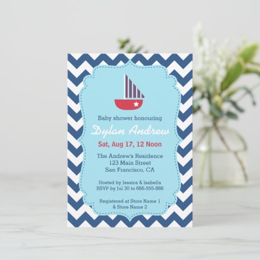 Elegant Sailboot Nautical baby shower, Chevron Kaart (Staand voorkant)