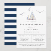 Elegant Sailboot Nautical Rehearsal Dinner Aankondiging (Voorkant / Achterkant)