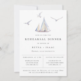 Elegant Sailboot Nautical Rehearsal Dinner Aankondiging
