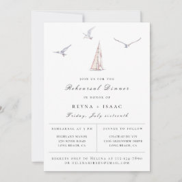 Elegant Sailboot Nautical Rehearsal Dinner Aankondiging