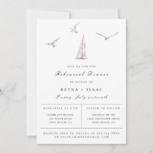 Elegant Sailboot Nautical Rehearsal Dinner Aankondiging