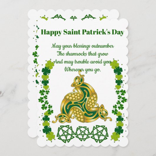 Elegant Saint Patrick's Day Green Shamrocks Celtic Feestdagenkaart (Voorkant / Achterkant)