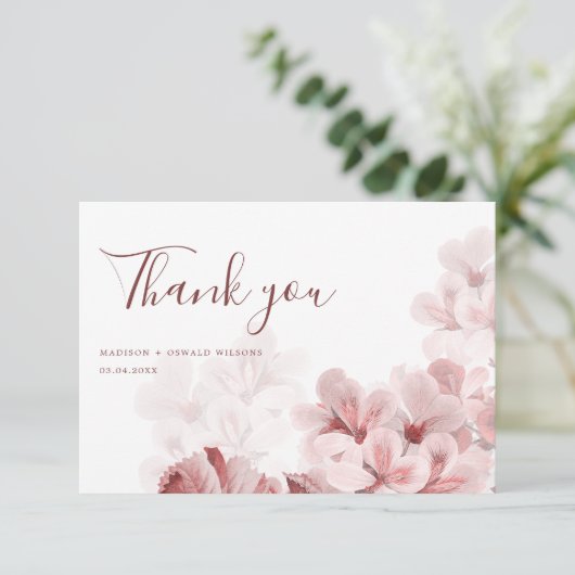 Elegant Sakura Branch modern lentevertrouwen Bedankkaart (Staand voorkant)