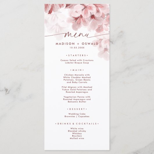 Elegant Sakura Branch modern lentevertrouwen Menu (Voorkant)