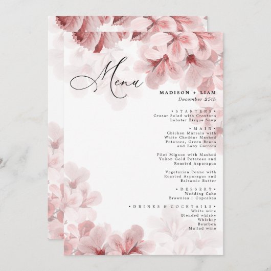 Elegant Sakura Branch modern lentevertrouwen Menu (Voorkant / Achterkant)