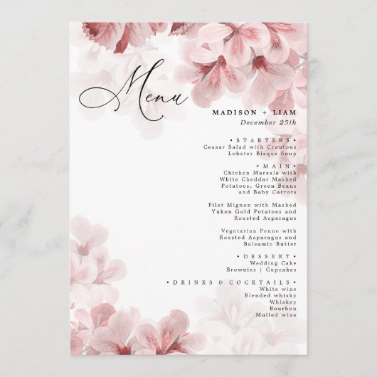 Elegant Sakura Branch modern lentevertrouwen Menu (Voorkant)