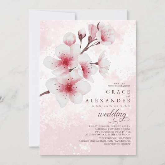 Elegant Sakura Branch moderne Uitnodiging (Voorkant)