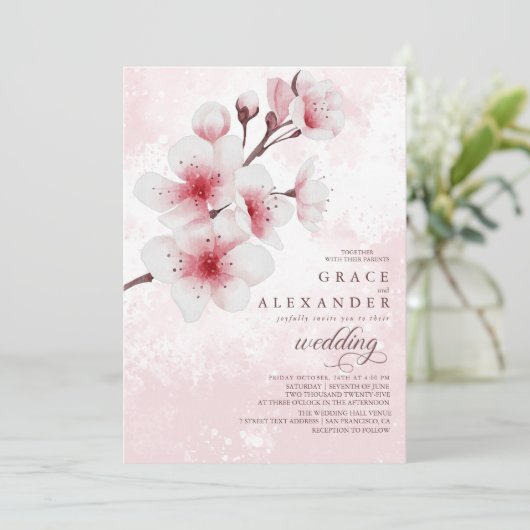 Elegant Sakura Branch moderne Uitnodiging (Staand voorkant)