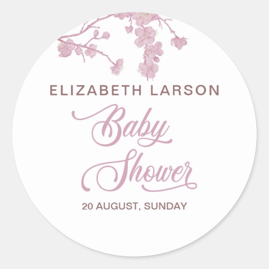 Elegant Sakura Kersenbloesem Baby shower Wit Ronde Sticker (Voorkant)