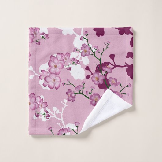 Elegant Sakura Pink Burgundy White Cherry Blossom Bad Handdoek (Wasdoekje)
