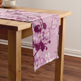 Elegant Sakura Pink Burgundy White Cherry Blossom Lange Tafelloper
