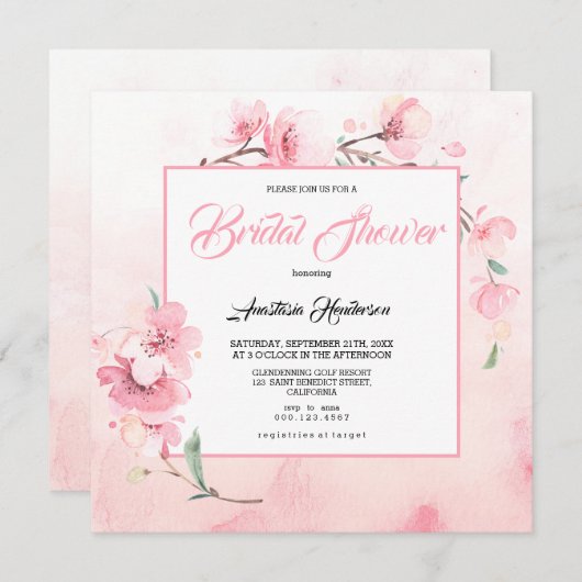 Elegant Sakura Vrijgezellenfeest. Uitnodiging (Voorkant / Achterkant)