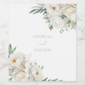 Elegant Salie Blad & Wit Bloemen Bruiloft Wijn Etiket (Enkel label)