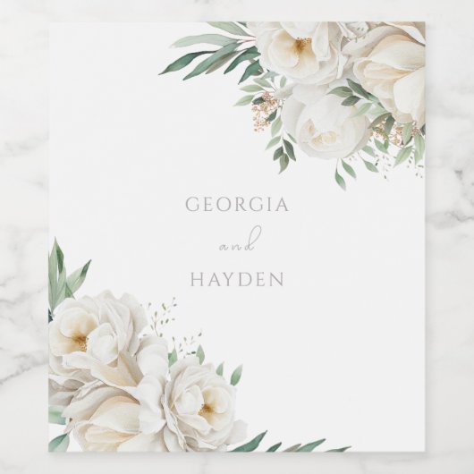 Elegant Salie Blad & Wit Bloemen Bruiloft Wijn Etiket (Enkel label)
