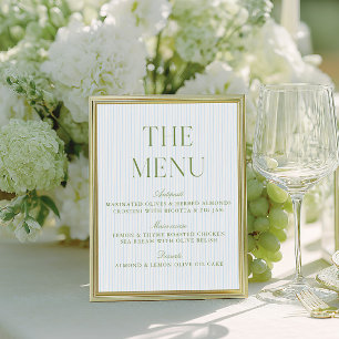 Elegant Salie Groen & Blauwe Trouw Menu Bord