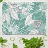 Elegant Salie Groen Bloemen Patroon Theedoek (Gevouwen)