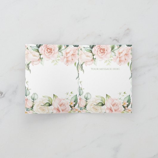 Elegant Salie Groen Blush Roze Bloemen Bruiloft Bedankkaart (Binnen)