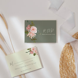 Elegant Salie Groen Blush Roze Bloemen Bruiloft RSVP Kaartje