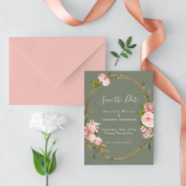 Elegant Salie Groen Blush Roze Bloemen Bruiloft Save The Date