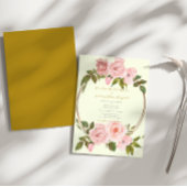 Elegant Salie Groen Blush Roze Bloemen Goud Bruilo Kaart