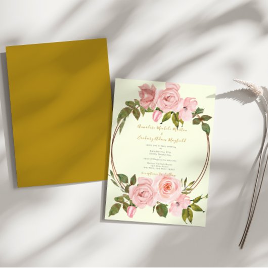 Elegant Salie Groen Blush Roze Bloemen Goud Bruilo Kaart