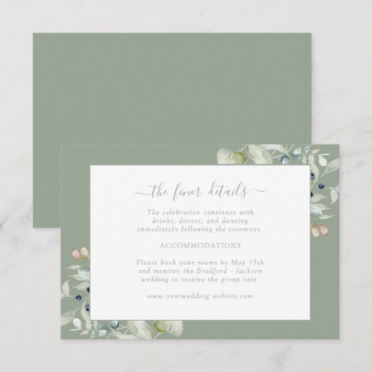 Elegant Salie Groen Botanisch Detail Informatiekaartje (Voorkant / Achterkant)