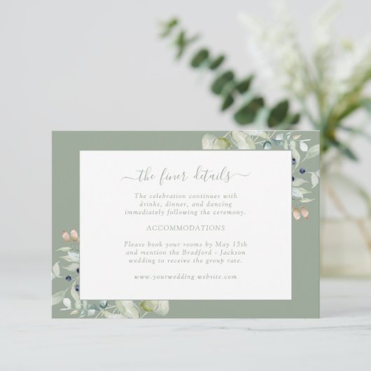 Elegant Salie Groen Botanisch Detail Informatiekaartje (Staand voorkant)