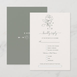 Elegant Salie Groen Eenvoudig Lied Verzoek Trouw  RSVP Kaartje