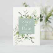 Elegant Salie Groen Eucalyptus Bladgroen Save The Date (Staand voorkant)