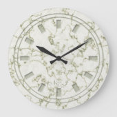 Elegant Salie Groen Faux Marmer Monogram Grote Klok (Voorkant)