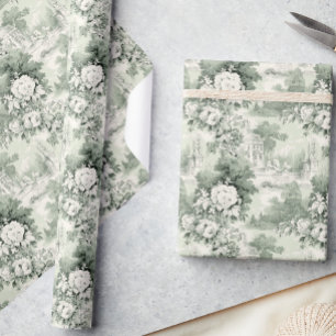 Elegant Salie Groen Frans Rozen Toile Floral Cadeaupapier