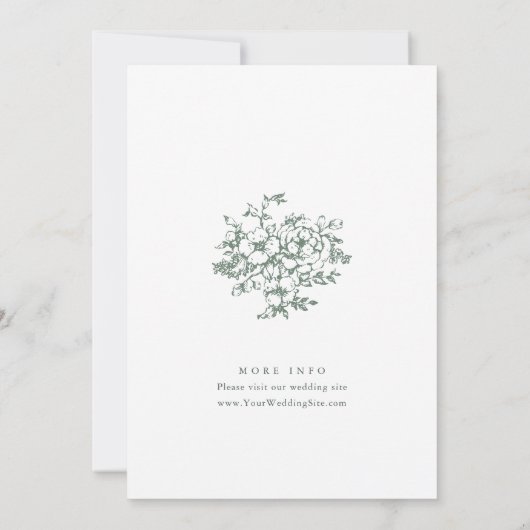Elegant Salie Groen Frans Rozen Tuin Bruiloft Kaart (Achterkant)