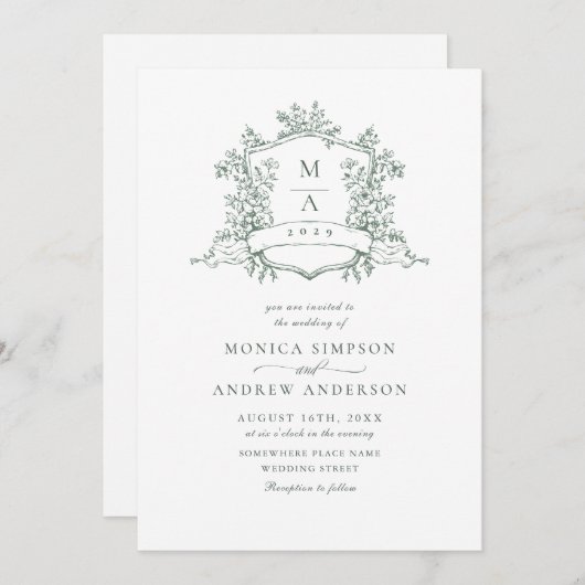 Elegant Salie Groen Frans Rozen Tuin Bruiloft Kaart (Voorkant / Achterkant)