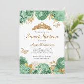 Elegant Salie Groen Goud Bloemen Zoet 16 Zestien Kaart (Staand voorkant)