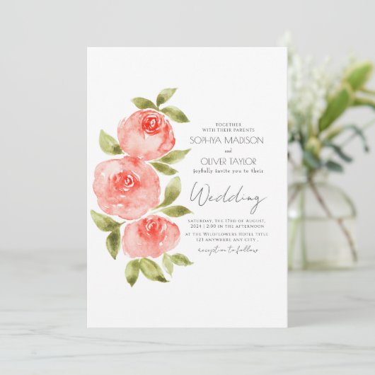 Elegant Salie Groen Koraal Boho Bloemen Bruiloft Kaart (Staand voorkant)