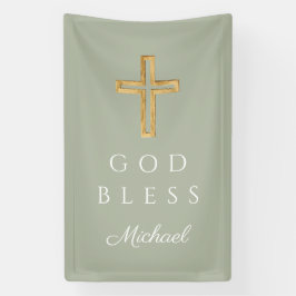 Elegant Salie Groen Religieus Kruis God Zegen Spandoek