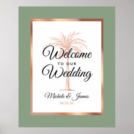 Elegant Salie Groen Roos Gouden Palm Bruiloft Welk Poster