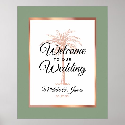 Elegant Salie Groen Roos Gouden Palm Bruiloft Welk Poster (Voorkant)